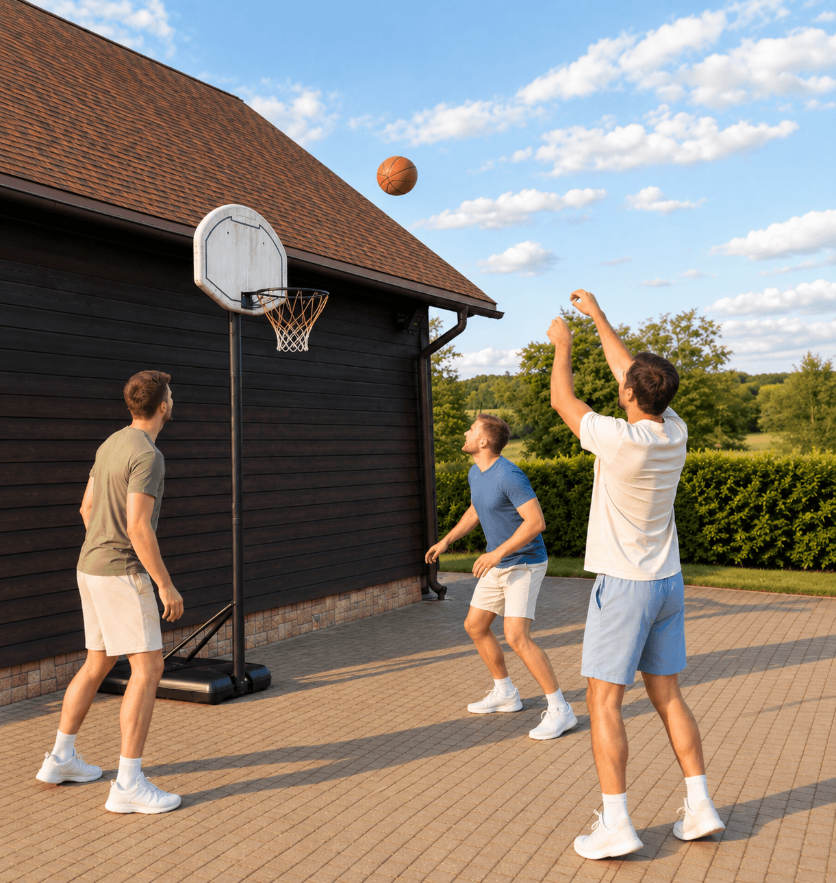 Basketball hoop by the staff and security house