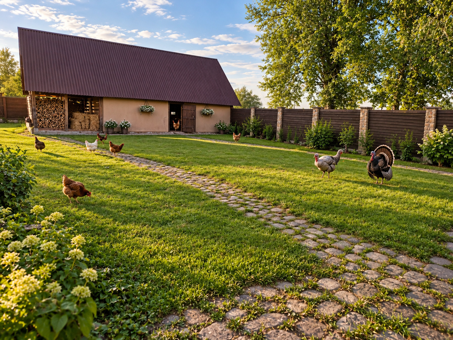 The poultry yard — chickens and turkeys