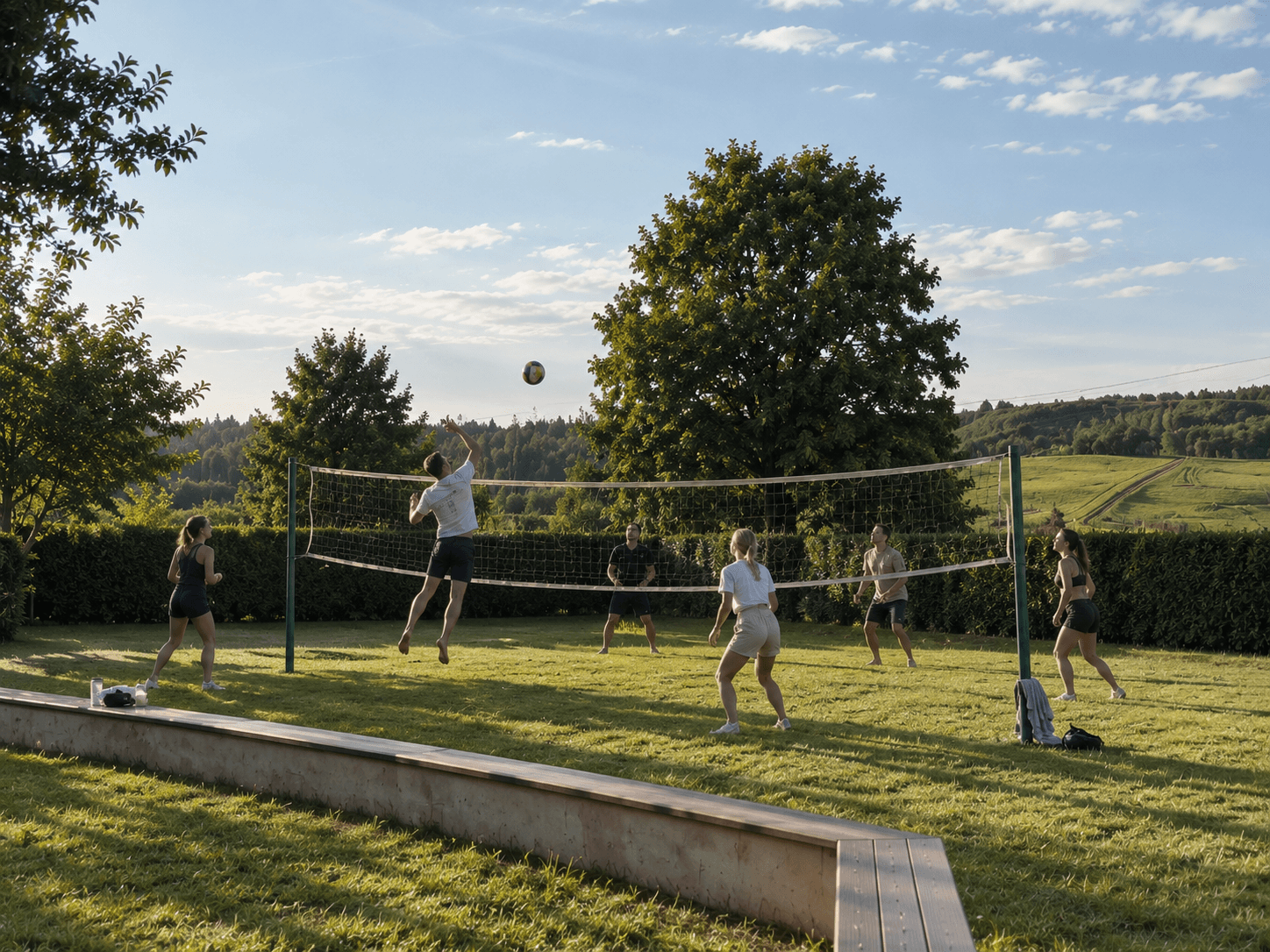 The volleyball court on the grounds